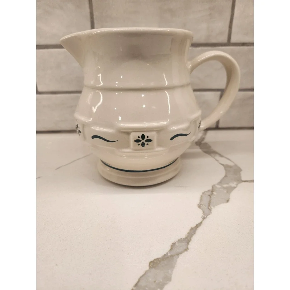 Vtg. Longaberger Pottery Woven Traditions Small Milk Juice‎ Water Pitcher Green